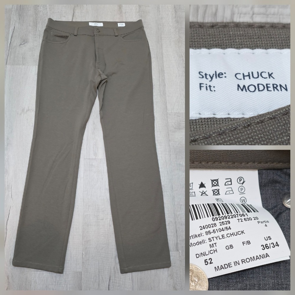 Brax Chuck Modern Fit Men's 36x34 Hi-Flex Slim 5-Pocket Flat Front Pants Olive